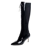 Arden Furtado Fashion Women's Shoes Winter Pointed Toe Stilettos Heels Zipper Women's Boots Knee High Boots Leather Concise