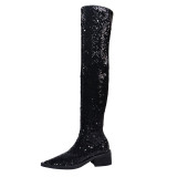 Arden Furtado Fashion Women's Shoes Pointed Toe flat Zipper bling bling glitter boots Mature Personality Elegant Mature