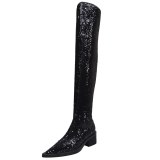 Arden Furtado Fashion Women's Shoes Pointed Toe flat Zipper bling bling glitter boots Mature Personality Elegant Mature