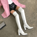 Arden Furtado Fashion Women's Shoes Winter Elegant Boots white Pointed Toe Chunky Heels Zipper Over The Knee High Boots