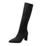 Arden Furtado Fashion Trend Women's Shoes Winter Pointed Toe Chunky Heels  Elegant Ladies Boots pure color Knee High Boots Big size 40