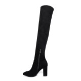 Arden Furtado Fashion Women's Shoes Winter Elegant Boots white Pointed Toe Chunky Heels Zipper Over The Knee High Boots
