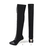 Arden Furtado Fashion Women's Shoes Winter Pointed Toe Stilettos Heels Elegant Boots Cross Lace up Over The Knee High Boots
