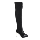 Arden Furtado Fashion Women's Shoes Winter Pointed Toe Stilettos Heels Elegant Boots Cross Lace up Over The Knee High Boots