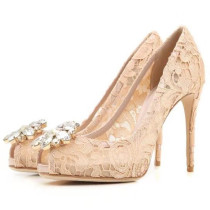 Fashion crystal rhinestone decoration women's shoes peep toe stilettos heels women's peep toe pumps large size 42 43