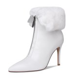 Arden Furtado Fashion Women's Shoes Winter Pointed Toe Stilettos Heels Zipper Sexy Elegant Ladies Boots Genuine Leather White boots