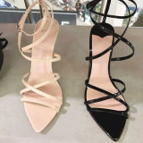 Arden Furtado Summer Fashion Women's Shoes Pointed Toe apricot Stilettos Heels pure color Sexy Elegant Sandals Narrow Band