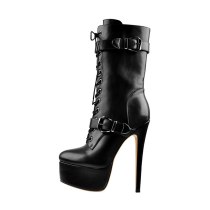 Arden Furtado Fashion Women's Shoes Winter Pointed Toe Stilettos Heels Zipper Cross Lacing Elegant Ladies Boots Concise Buckle