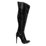 Arden Furtado Fashion Women's Shoes Winter Pointed Toe Stilettos Heels Zipper Leather  Classics Rivet Over The Knee High boots