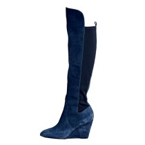 Arden Furtado Fashion Women's Shoes Winter  Pointed Toe  Sexy Elegant Ladies Boots Concise Mature blue suede wedges Knee High Boots
