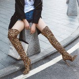 Arden Furtado Fashion Women's Shoes Winter Elegant Ladies Boots Leopard Print Slip-on Waterproof Over The Knee High Boots