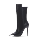 Arden Furtado 2019 Fashion Women's Shoes Pointed Toe Stilettos Heels Zipper Sexy Elegant Metal cap Half Boots
