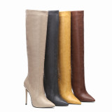 Arden Furtado Fashion Women's Shoes Winter Pointed Toe Stilettos Heels Zipper  pure color Elegant Ladies Boots Knee High Boots