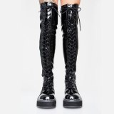 Arden Furtado Fashion Women's Shoes Winter  Sexy Elegant Ladies Boots Concise Mature pure color Cross Lacing Knee High Boots