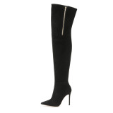 Arden Furtado Fashion Women's Shoes Winter Pointed Toe Stilettos Heels Classics Zipper Matte Over The Knee High Boots Big size48