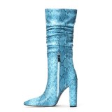 Arden Furtado Fashion Women's Shoes Winter Pointed Toe Chunky Heels Classics Leather Zipper Sexy Elegant Ladies Boots Concise Mature pure color Knee High Boots  snake print Women's Boots  Big size 45