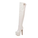 Arden Furtado Fashion Women's Shoes Winter  Waterproof Pointed Toe pure color Stilettos Heels Zipper  Over The Knee High Boots