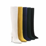 Arden Furtado Fashion Women's Shoes Winter Pointed Toe Stilettos Heels pure color Elegant Ladies Boots Concise Knee High Boots
