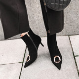 Arden Furtado Fashion Women's Shoes Winter  Pointed Toe Stilettos Heels Zipper Short Boots Elegant Ladies Boots Concise Mature