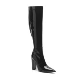 Arden Furtado Fashion Women's Shoes Winter Pointed Toe Chunky Heels Zipper pure color patent leather Boots Knee High Boots