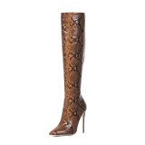 Arden Furtado Fashion Women's Shoes Winter  Pointed Toe Stilettos Heels Zipper Serpentine Elegant Ladies Boots Knee High Boots