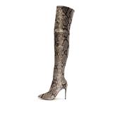 Arden Furtado Fashion Women's Shoes Winter Pointed Toe Stilettos Heels Zipper Serpent Elegant  Concise Over The Knee High Boots