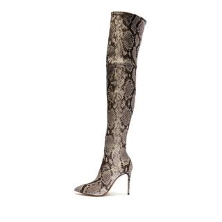 Arden Furtado Fashion Women's Shoes Winter Pointed Toe Stilettos Heels Zipper Serpent Elegant  Concise Over The Knee High Boots
