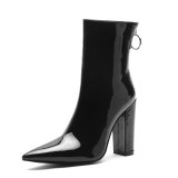 Arden Furtado Fashion Women's Shoes Winter  Pointed Toe Chunky Heels Zipper  Sexy Elegant Ladies Boots pure color Short Boots