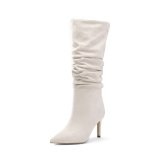 Arden Furtado Fashion Women's Shoes Winter Pointed Toe Stilettos Heels pure color Slip-on Women's Boots Pleated Knee High Boots
