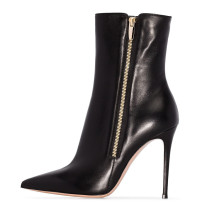 Arden Furtado Fashion Women's Shoes Winter Pointed Toe Stilettos Heels Zipper pure color  Leather Mature Sexy Elegant Ladies Boots Classics Leather 