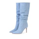 Arden Furtado Fashion Women's Shoes Pointed Toe Stilettos Heels Sexy Elegant Ladies Jeans pleated Boots 