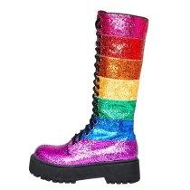 Arden Furtado Fashion Women's Shoes Winter Women's lace up Boots Personality Mixed Colors Zipper glitter knee high boots 