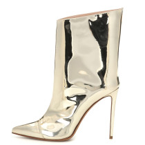 Arden Furtado Fashion Women's Shoes Winter Pointed Toe Stilettos Heels  pure color light gold Sexy Elegant Slip-on Ladies Boots