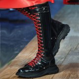 Arden Furtado Fashion Women's Shoes Winter Cross tied Round Toe Casual Knee High Boots Leather red white booties