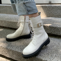 Arden Furtado Fashion Matin Boots Winter Elegant Ladies Boots  pure color Cross Lacing Round Toe Short Boots Knee High Boots