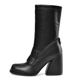 Arden Furtado Fashion Women's Shoes Winter Square Head Chunky Heels Zipper  snake patte Sexy Elegant Ladies Boots ConciseMature