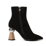 Arden Furtado Fashion Women's Shoes Winter Pointed Toe Elegant Strange Style Heels Concise Mature pure color Zipper Short Boots
