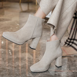 Arden Furtado Fashion Women's Shoes Winter Pointed Toe Chunky Heels Zipper pure color brown grey Concise Classics Women's Boots