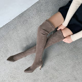 Arden Furtado Fashion Women's Shoes Winter Pointed ToeElegant  khaki Ladies Boots Suede Concise Mature Over The Knee High Boots
