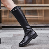 Arden Furtado Fashion Women's Shoes Winter Knee High Boots Elegant Ladies Boots Buckle Round Toe Concise Mature Back zipper