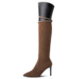 Arden Furtado Fashion Women's Shoes Winter Pointed Toe Stilettos Heels Zipper Mature Over The Knee High Boots Matte Office lady 