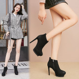 Arden Furtado Fashion Women's Shoes Winter Pointed Toe Stilettos Heels Platform Zipper Short Boots Mature Matte Office lady