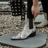 Arden Furtado Fashion Women's Shoes Winter Pointed Toe Chunky Heels Mature gold Classics Serpentine Back zipper Short Boots