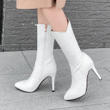 Arden Furtado Fashion Women's Shoes Winter Pointed Toe Stilettos Heels Zipper pure color Elegant Ladies Boots Concise Big size46