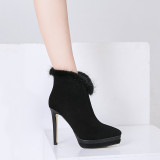 Arden Furtado Fashion Women's Shoes Winter Pointed Toe Stilettos Heels Zipper Platform Elegant Ladies Boots Short Boots Mature