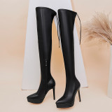 Arden Furtado Fashion Women's Shoes Winter Pointed Toe Stilettos Heels Zipper Genuine Leather platform Over The Knee thigh High Boots