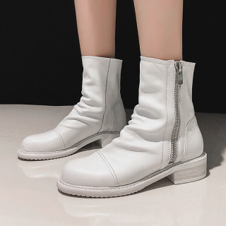 Arden Furtado Fashion Women's Shoes Winter pure color white new Zipper Mature Women's Boots Mature Leather Pleated Short Boots