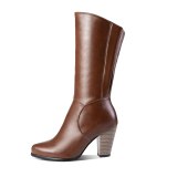 Arden Furtado Fashion Women's Shoes Winter Pointed Toe Chunky Heels Zipper Sexy Elegant Ladies Boots Mature brown half boots 43