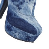 Arden Furtado Fashion Women's Shoes Winter Pointed Toe Chunky Heels denim Zipper Women's Boots Knee High Boots Concise Mature