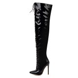 Arden Furtado Fashion Winter Pointed Toe Cross Lacing Stilettos Heels red Over The Knee High Boots White
